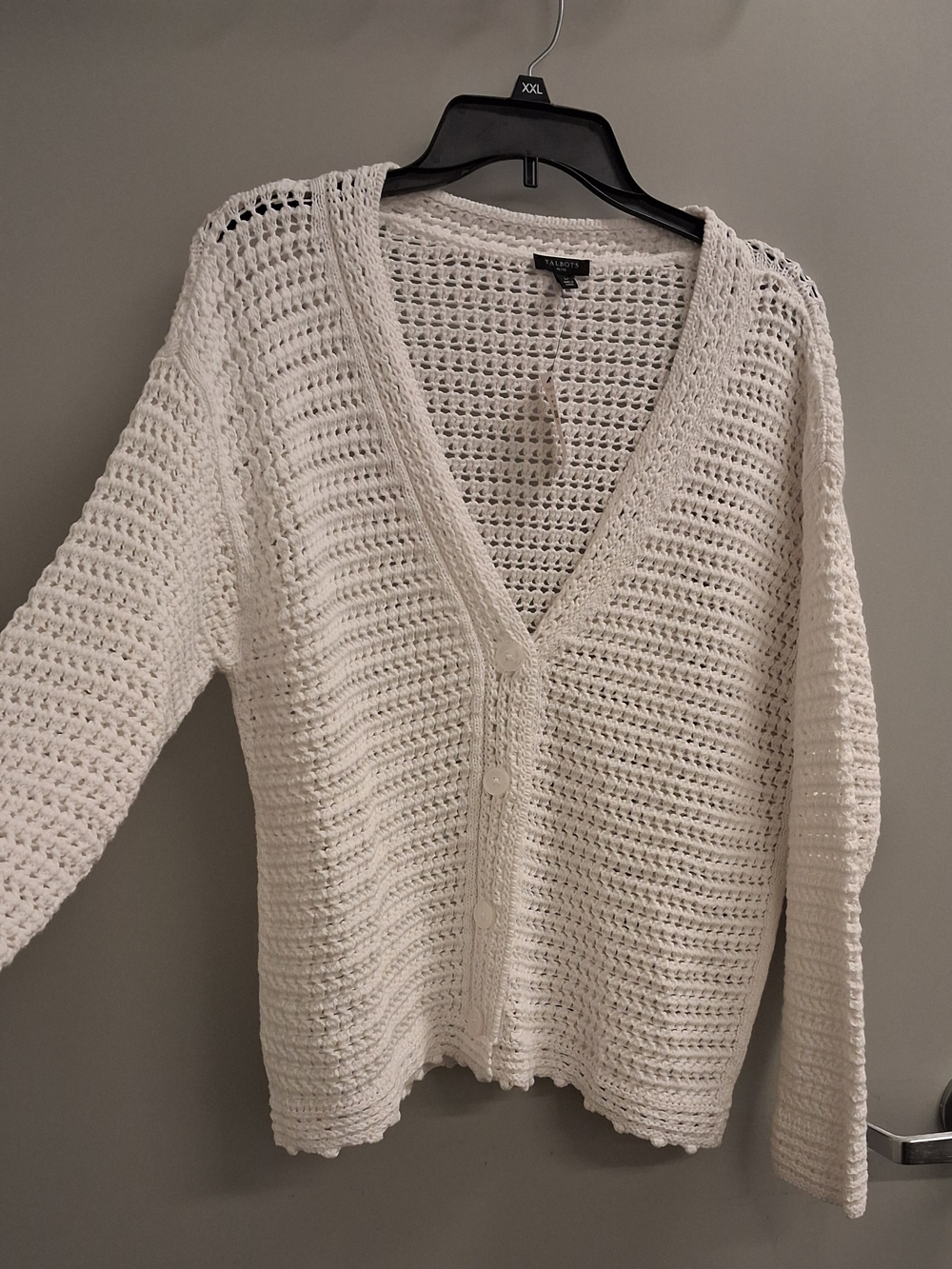 NWT Talbots White Crochet V-Neck Cardigan Sweater LG P - Picture 6 of 7